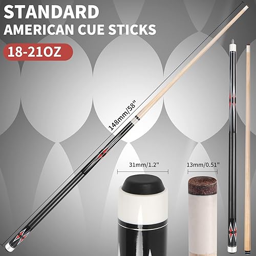 Miniatura 4 de AKLOT Taco de billar de billar, 3 juegos de palos de billar de arce canadiense de 58 pulgadas, palo de billar de peso mixto
