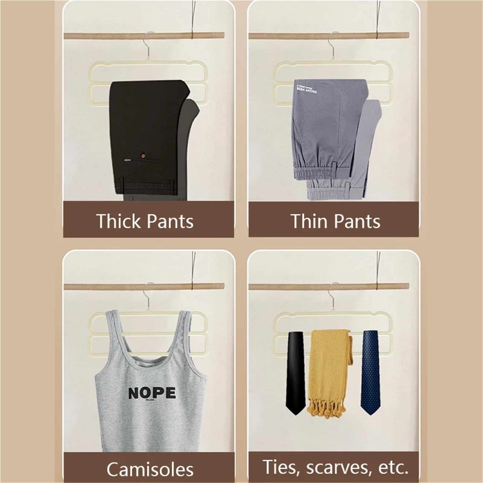Perchas Antideslizantes de Terciopelo Doble Capa, ahorradoras Espacio for Pantalones y Sujetadores, 10 o 20 Unidades para Pantalones Y Jeans En Tu Armario(Beige,20PCS)