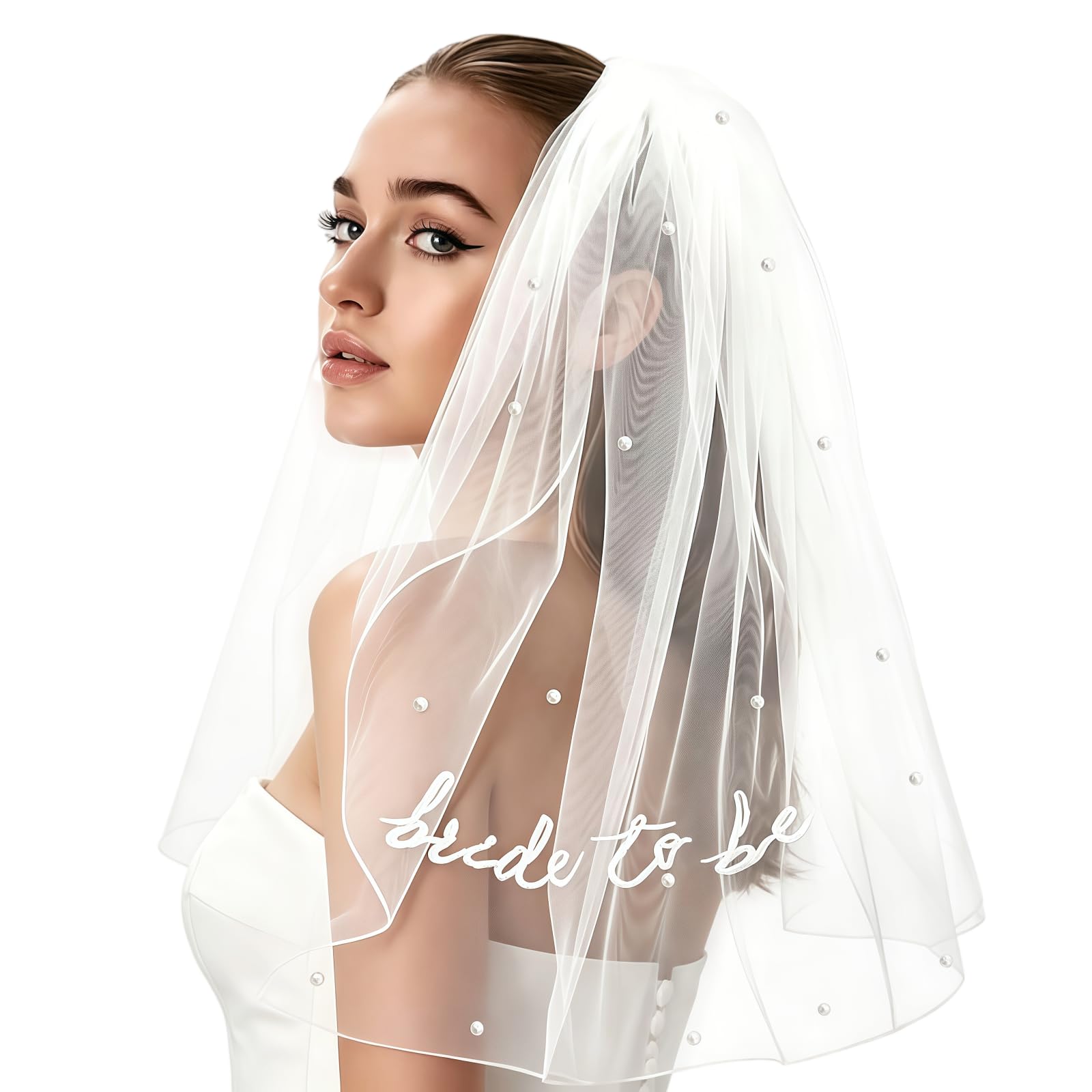 QIYULIN Bride to Be Veil, Hen Party Veil for Bachelorette, Bridal Shower Decorations, Wedding Décor, Bridal Accessories Party Supplies Engagement Gift for Hen Night