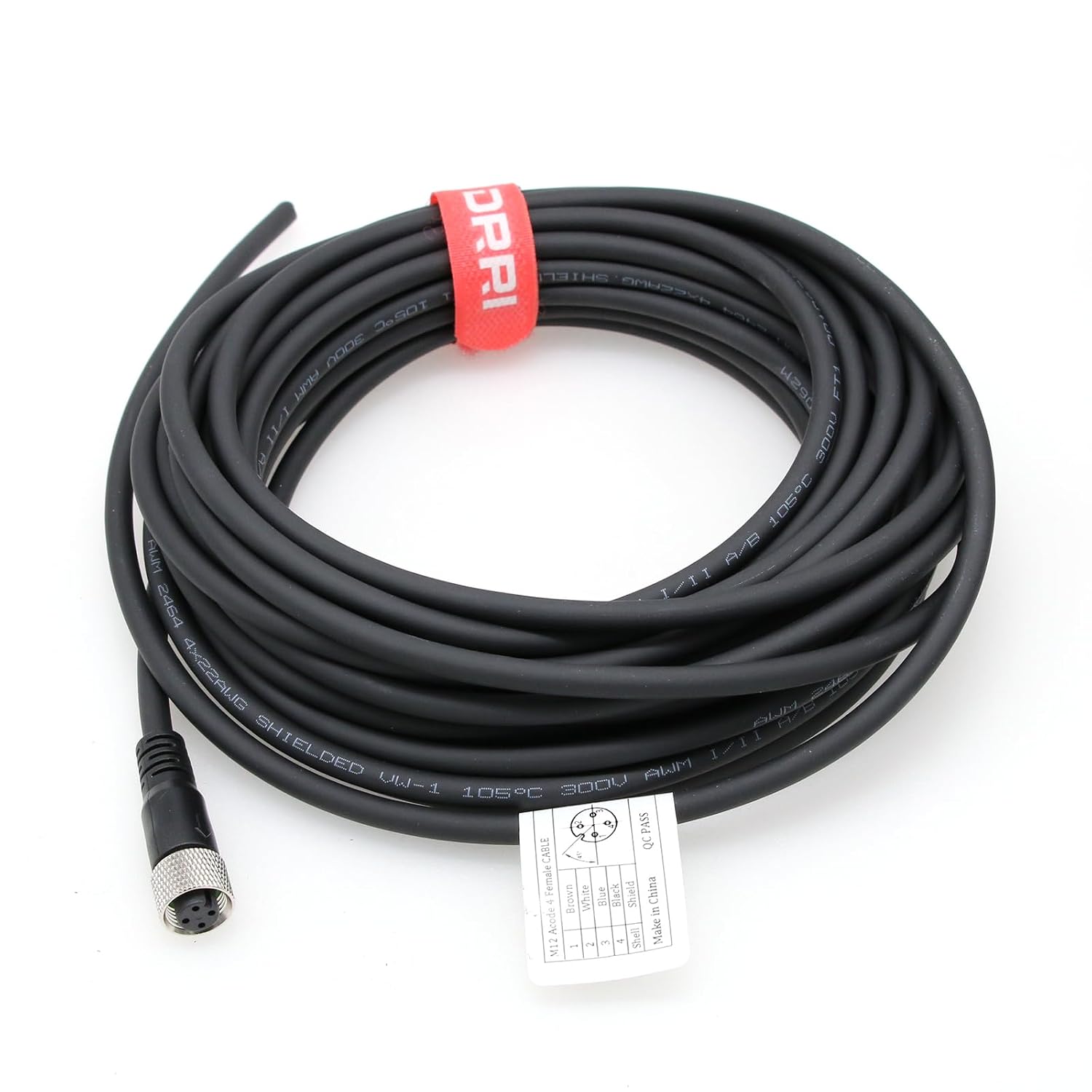 DRRI Industrial Sensor Cable M12 4-Pin Female A-Code Aviation Connector Right Angel to Open end Electrical Shielded Overmolded Cable