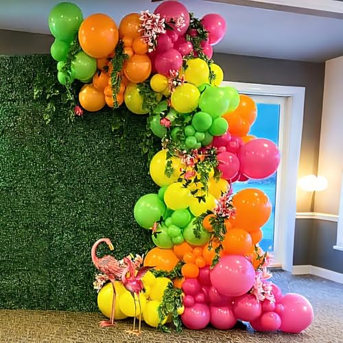 Image of Tropical Balloons, Hawaiian Party Balloons, Hot Pink Orange Teal Green and Yellow Latex Balloon for Summer Birthday Baby Shower Tropical Party Decorations