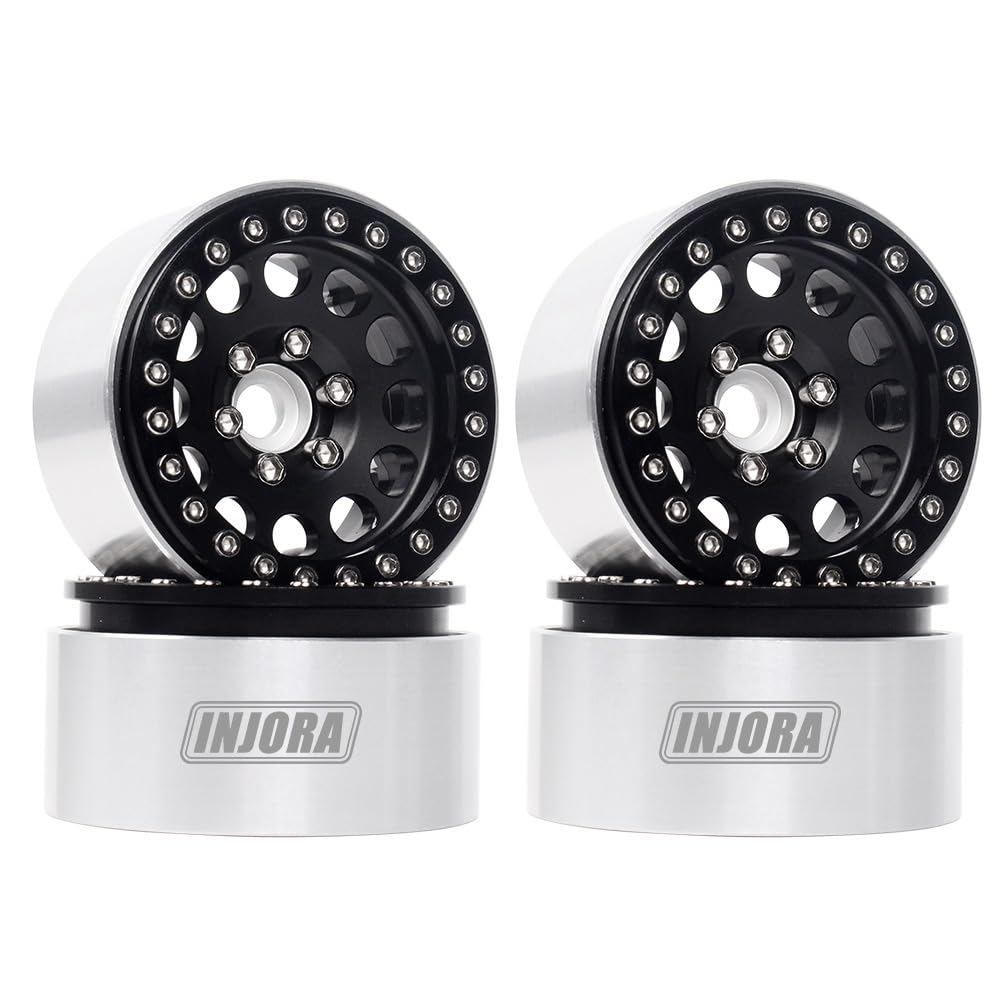 INJORA 4PCS 1,9 Roue Pneus Beadlock RC Jante en Métal pour 1:10 RC Rock Crawler Axial SCX10 pro SCX10 II III TRX4 D90 VS4-10 Redcat Gen 8 7 Pro Enduro(Noir)