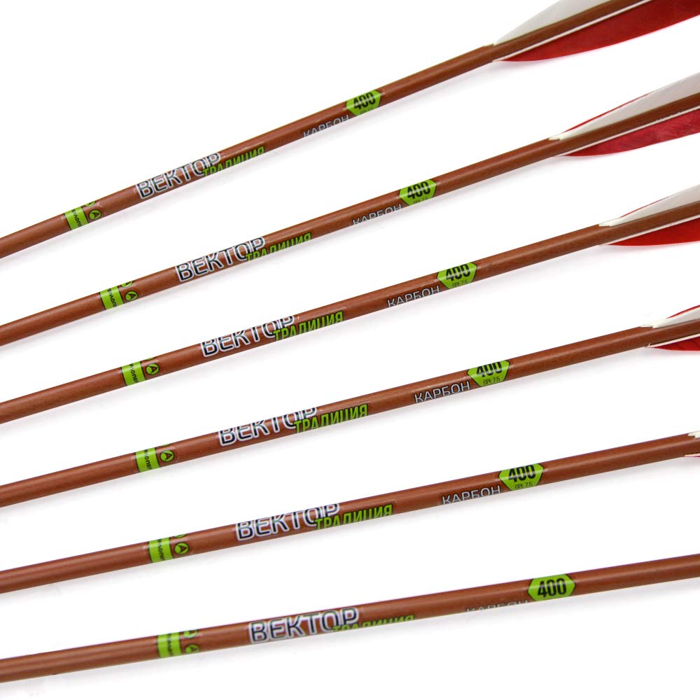 SHARROW 6pcs Flèches de Carbone 30 Flèches de Cibles de Chasse avec Plumes de Dinde Naturelle Spine 400 GPI 7.5 pour Arc à Poulies et Arc Classique