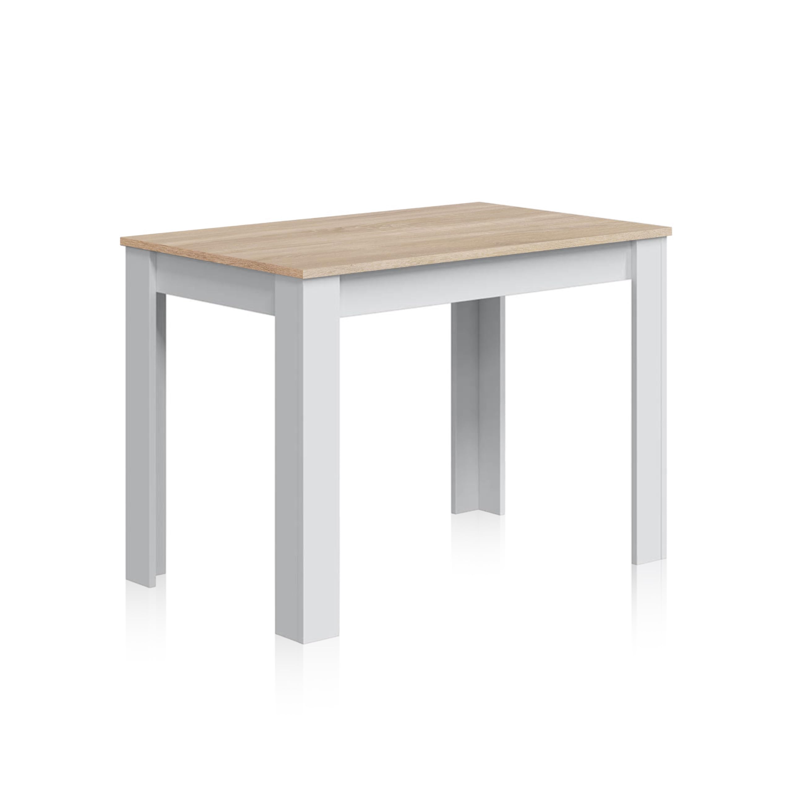 duehome | Mesa Auxiliar Fija, Mesa Comedor o Cocina, Acabado en Color Blanco Artik y Roble Canadian, Modelo Dina, Medidas: 109 cm (Ancho) x 67 cm (Fondo) x 78 cm (Alto)