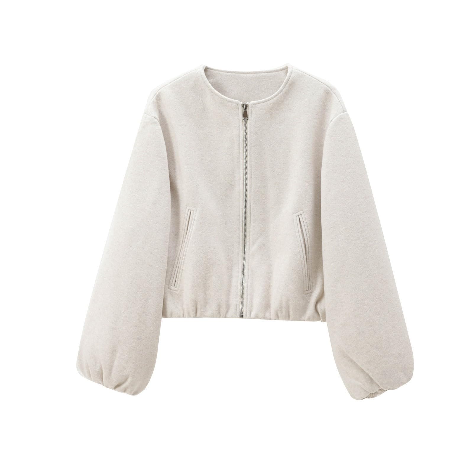 FUPODD Jacke Damen Kurz Winter Übergangsjacke Elegant Bomberjacke Mit Reissverschluss Wollmantel Kurze Fleecejacke Langarm Pilotenjacke Tweed Mantel Mit Taschen Winterjacke Wolle Fliegerjacke Locker