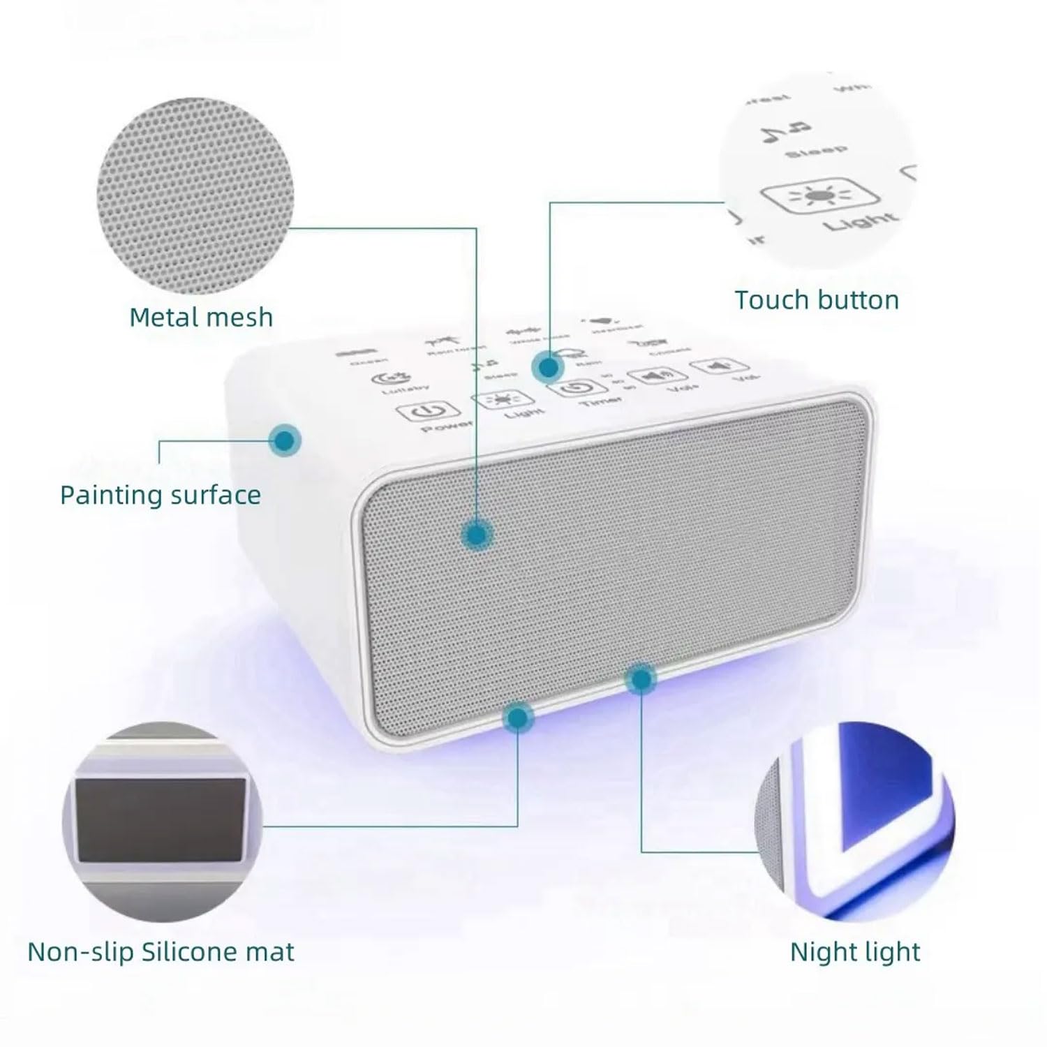 Ayuda Musical Para Dormir, Máquina De Ruido Blanco De 8 Sonidos Con Luz Ambiental LED, Luz Nocturna Recargable De 1800 MAh, Ayuda Para Dormir Con 3 Temporizadores Para Niños, Adultos, Personas Mayores