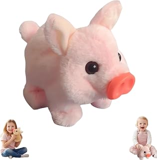 Electric Pig Plush Realistic Toy, 2026 Interactive Walking Piglet with Wagging Tail & Oink Sound, Electronic Crawling Pig Toy for Kids, Cute Moving Stuffed Animal Gift (Pink)