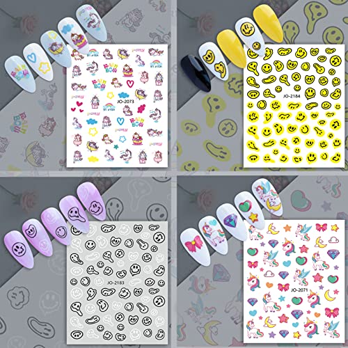 Unicorns Nail Art Stickers Cute Children Cartoon Nail Design 3D Self-Adhesive Nail Sticker Decals Nail Art Stickers For Nail Art Nail Decals Diy Decoration (10 Sheets) #TOP3