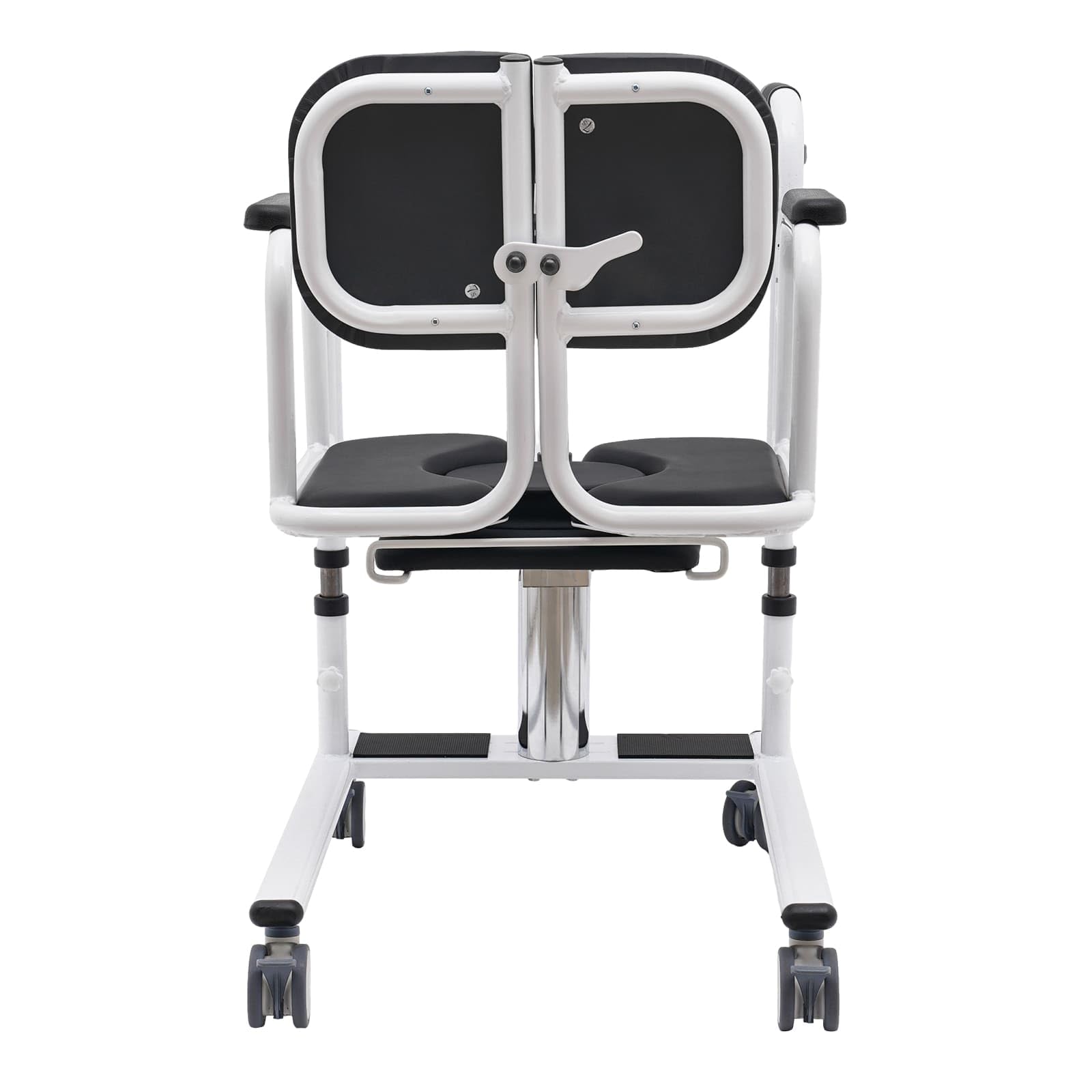 Silla de Transferencia Hidráulica para Pacientes y Mayores, Dividida a 180°, Sillón Multifuncional Altura Ajustable con Ruedas Universales, Mesa de Comedor y Maceta Portátil (Negro)