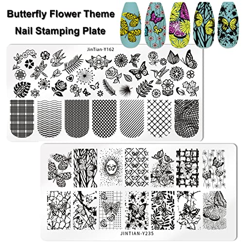 Luckforever Nail Stamping Kit 7Pc Anmail Flower Geometric Nails Stamp Template Stencil With Clear Silicone Stamper Scraper Manicure Design Tools Supplies For Women Girls #TOP1