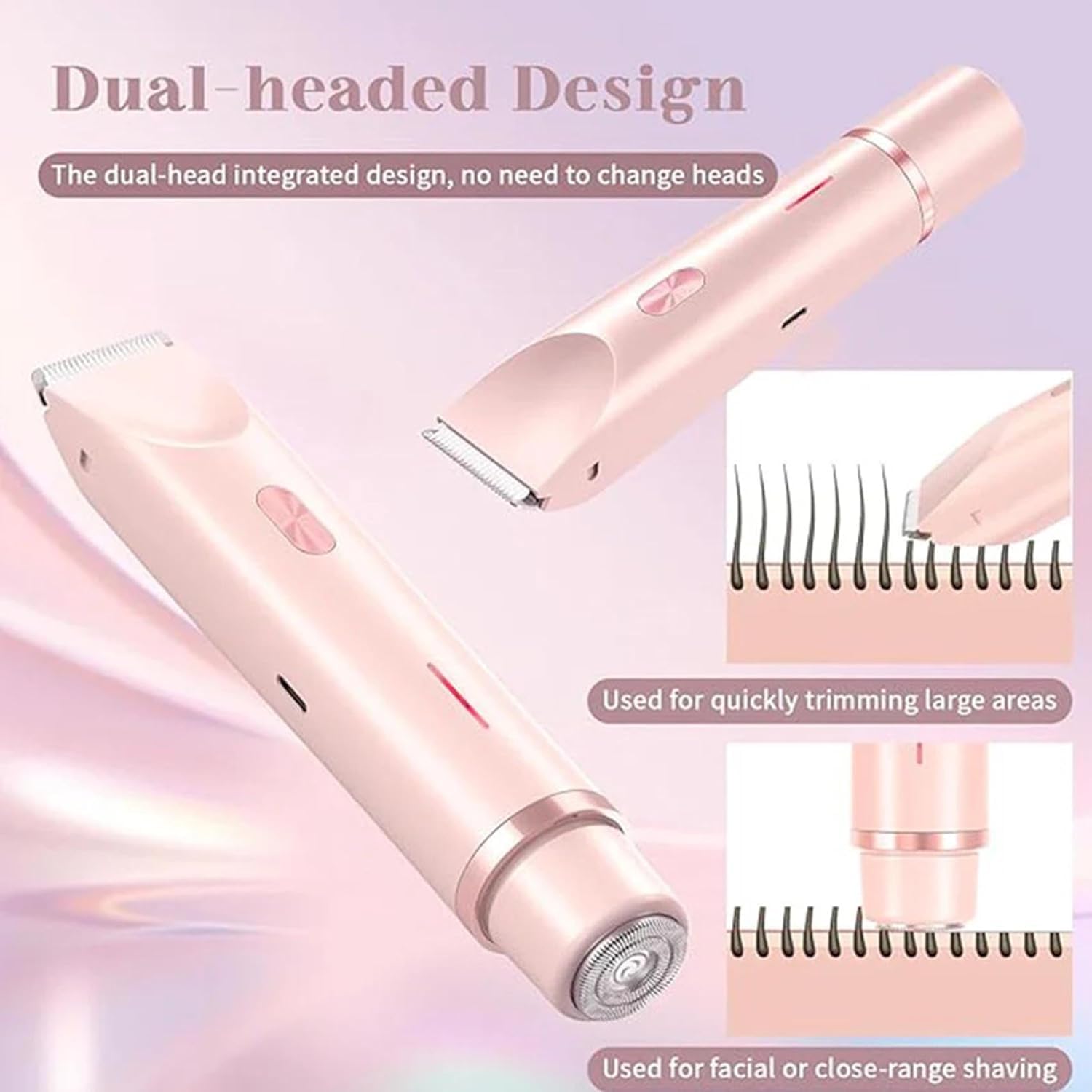 Rasoio a doppia testa da donna, 2 in 1, IPX7, impermeabile, ricaricabile, rasoio elettrico per donne, per pubico, bikini, ascelle, gambe, braccia, corpo viso