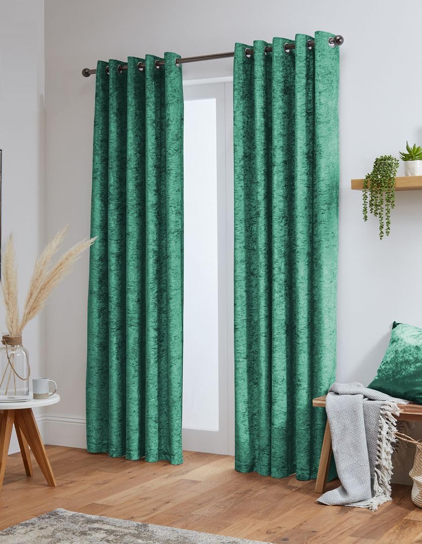John Aird Crushed Velvet Fully Lined Eyelet Curtains (Emerald Green, 90" Wide x 108" Drop) โ image 1