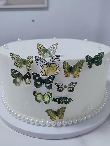 Un juego de 55 tapas comestibles de papel de mariposa para tartas, pasteles de boda, decoraciones de comida de fiesta, tamaños mixtos (amarillo,