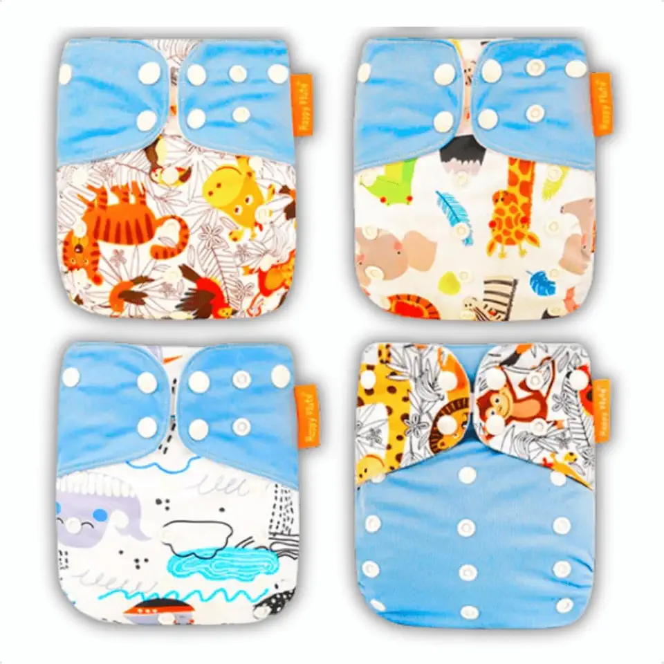 Kit 4 Fraldas Ecológicas de Pano Premium + 4 Absorventes 6 Camadas