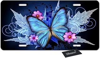 Wondertify License Plate Retro Style Butterflies and Flowers Maple Leaves Decorative Car Front License Plate,Vanity Tag,Metal Car Plate,Aluminum Novelty License Plate,6 X 12 Inch (4 Holes)