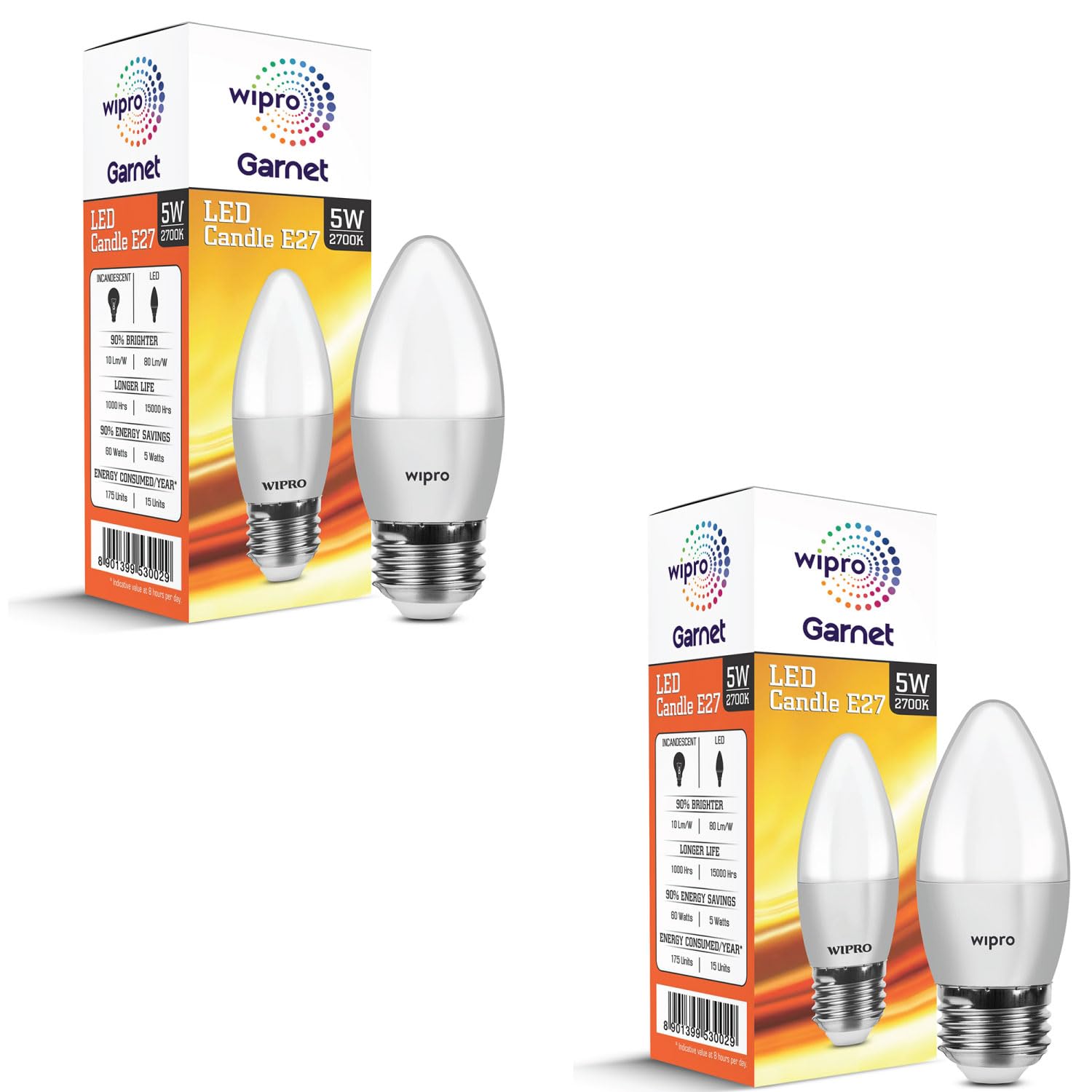 Wipro Garnet 5 W E27 Base Frosted Candle LED Bulb | Warm White (2700K) | Pack of 2 | Clear optics for sparkling effect | LED Filament Bulb for Home, office, chandellior, decorative lamp shade-picture-18