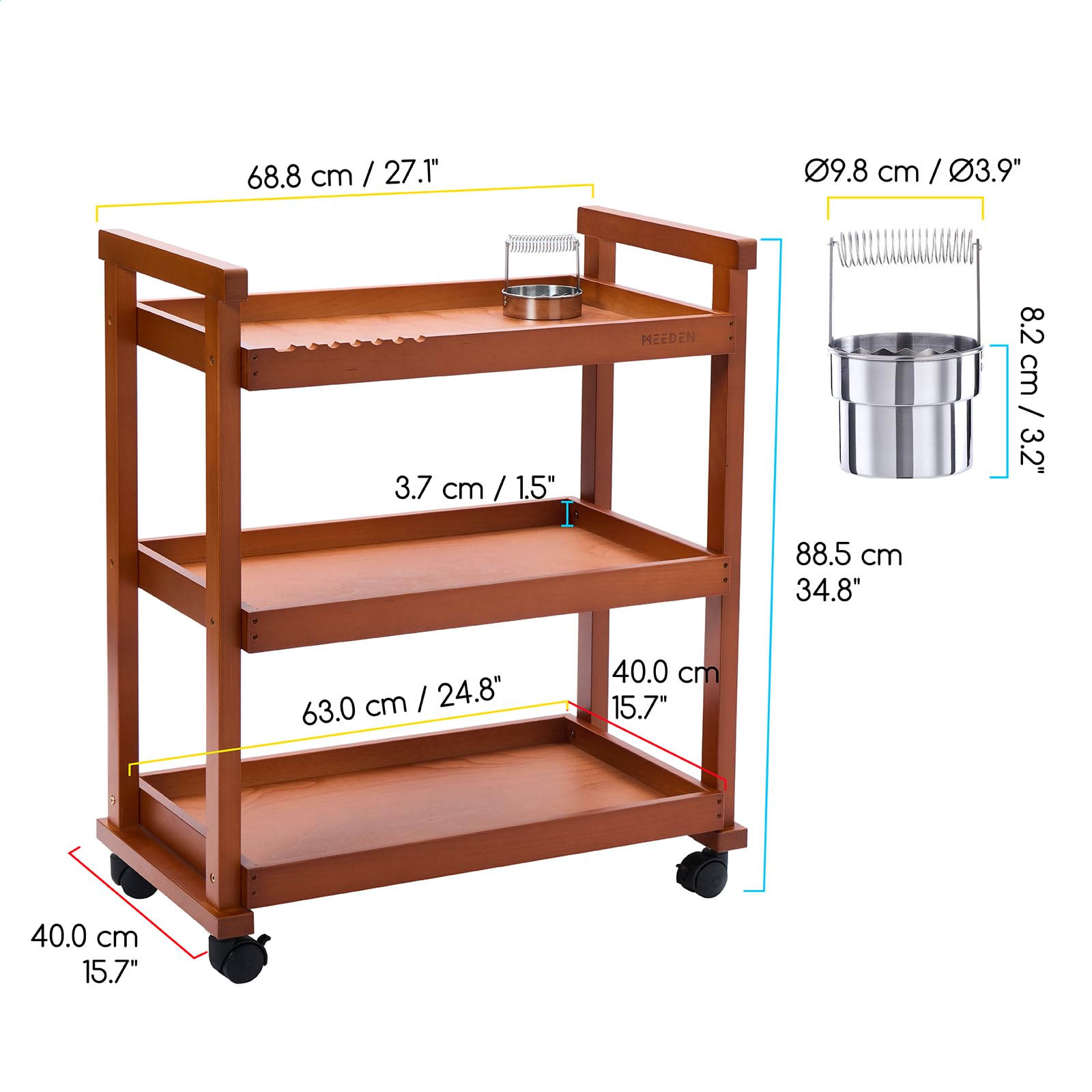 Amazon｜MEEDEN 画材ワゴン 無垢ブナ材 3段収納 タボレット 耐荷重40kg