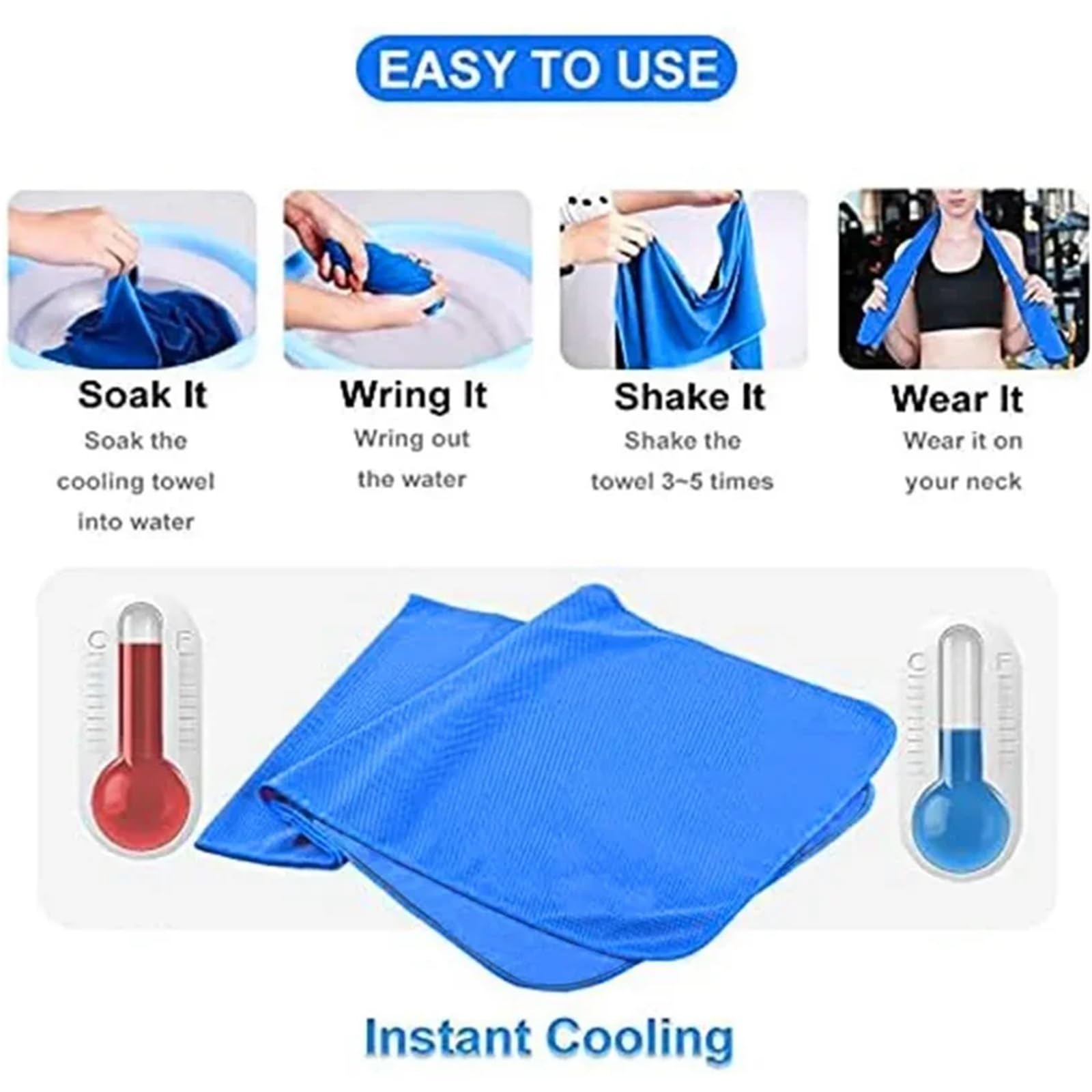 Toalla Refrigerante Toalla Deportiva refrescante de Microfibra, Toalla enfriamiento instantáneo for Gimnasio, natación, Yoga, Correr, 30 x 90 cm, Secado rápido, paño