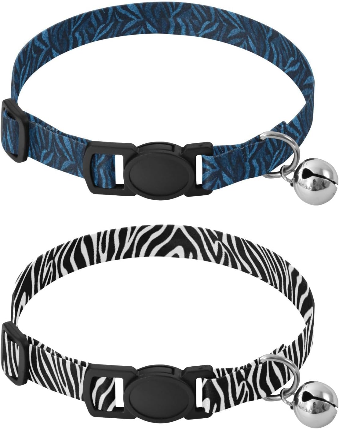 Dog Collar Cute Pet Safe Collars Replacement Adjustable with Bell for Small Medium Dogs Cats Girl Boy Blue Zebra Skin Print White Black