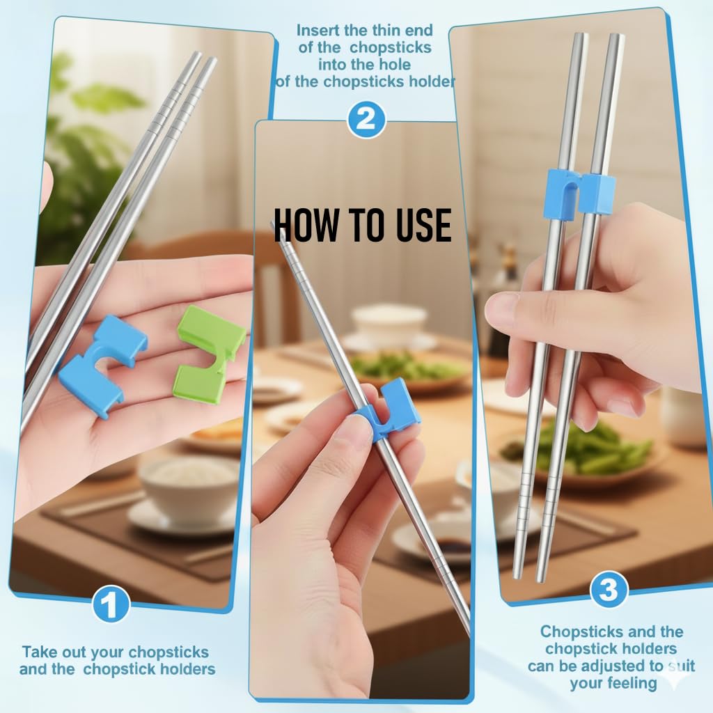 Titanium-plated stainless steel chopsticks with Training Helpers - Premium Reusable Non-Slip & Lightweight Metal Chopsticks Set, Dishwasher Safe, Furniture Kitchen Premium Gift Set (Silver） — Amazon image 2