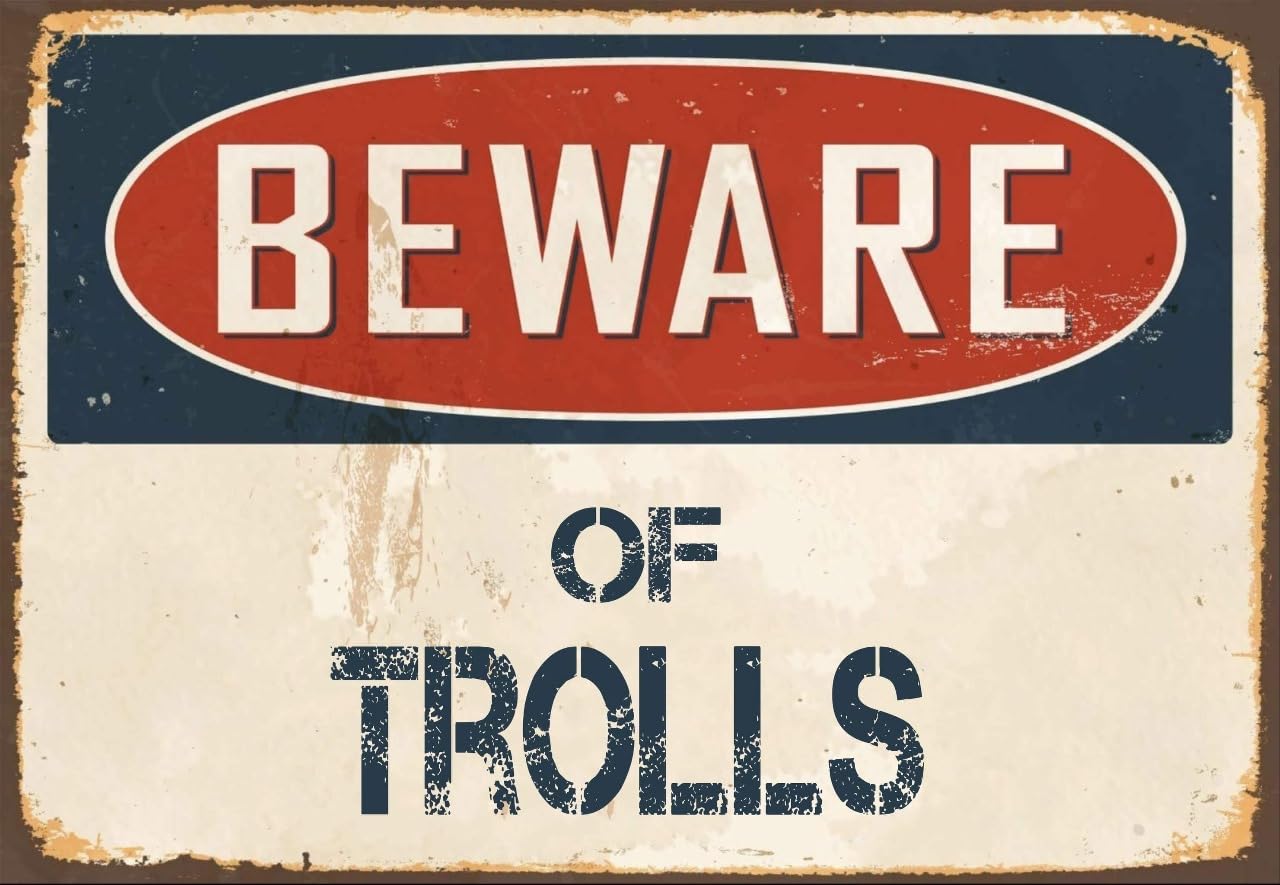 Beware of Trolls Vintage Metal Signs for Wall Decor - 8 x 10 Inches Durable Aluminum Tin Sign Plaque for Home Garage Club bar Wall Art Decoration - Retro Wall Signs, Best Gift Idea