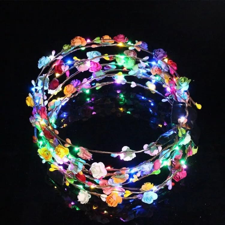LED Flower Headband 10 pcs (Multi-Colour) Light Up Flower Crown For Woman Girls Hair Accessories for All Types of Party`s Christmas Halloween Birthday