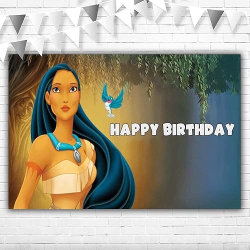 Pocahontas - Suministros de cumpleaños de princesa de 5 x 3 pies, fondo de vinilo de princesa de Pocahontas, decoración de fiesta, decoración de