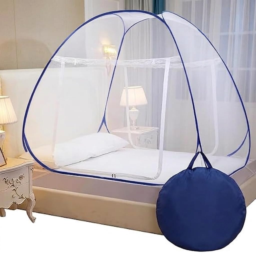 Mosquito Net for Double Bed | King Size Foldable Machardani | 6.5 x 6.5 Feet Polyester 30GSM Strong Net |PVC Coated Corrosion Resistant Steel Wire-image-8
