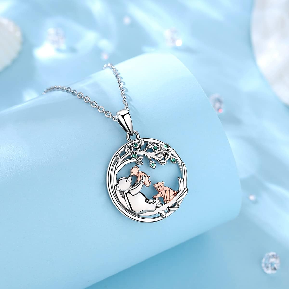 EUDORA Sterling Silver Initial M letter Necklace & Bear Mother and Child Pendant Necklaces Gift for Women Girls Mom