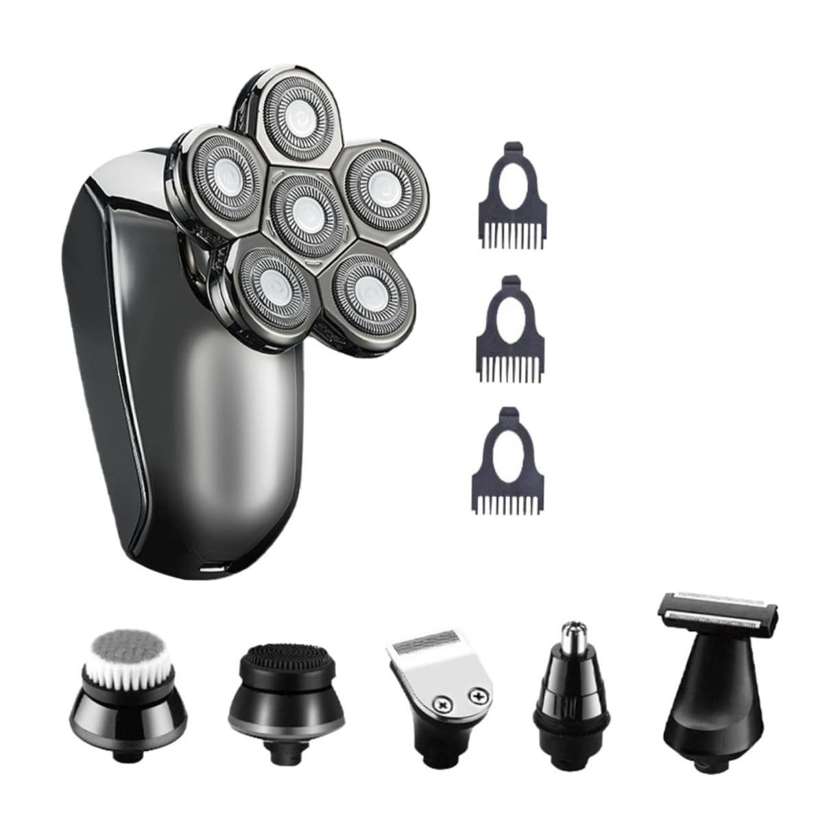 Rasoio Elettrico Uomo a Sei Testine Argento, Abs, Waterproof | Uso Domestico e Campeggio, Design Multifunzione, Soluzione Pratica per Rasatura Quotidiana