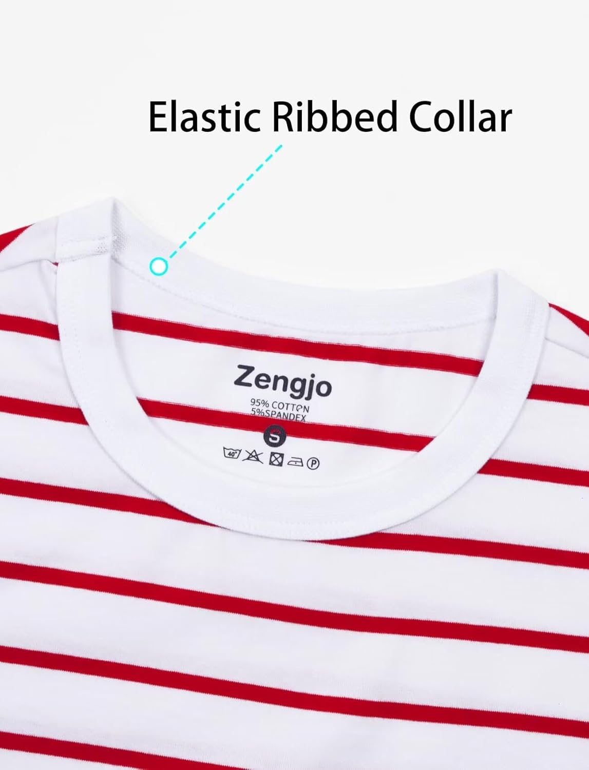 Zengjo Mens Striped T-Shirt Short Sleeve Crewneck Classic Horizontal Stripe Tee Top - Image 4