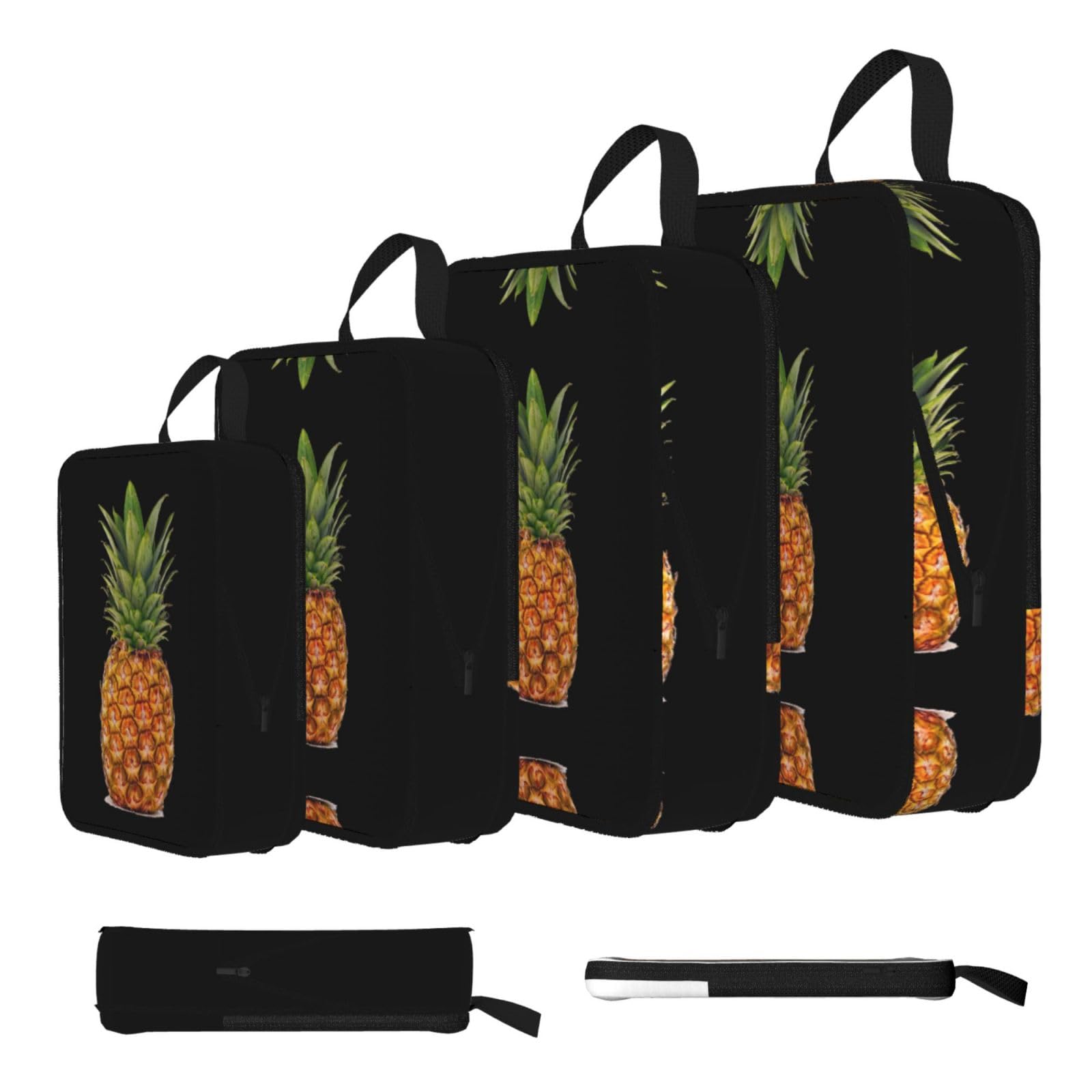 Pineapple Print Compression Packing Cubes 4-Piece Set With Multi- Compartment Travel Bag, Waterproof Suitcase Organiser Bags