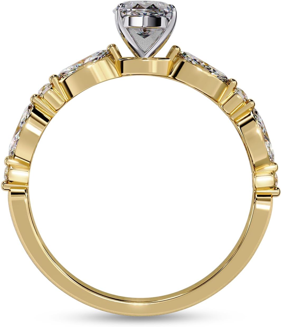 Solitaire Engagement Ring for Women, Center 10x5mm Marquise Cut Lab Created Moissanite Promise Ring in 10K / 14K Solid Gold or 925 Sterling Silver Jewelry