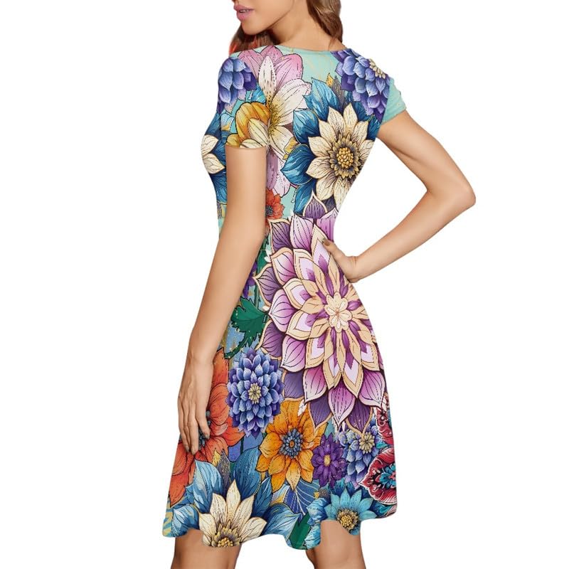 Image of Irisjudy T Shirt Dress for Women Short Sleeve Girls Short Sleeve Dress Plus Size, O Neck Knee Length Midi Dress for Ladies