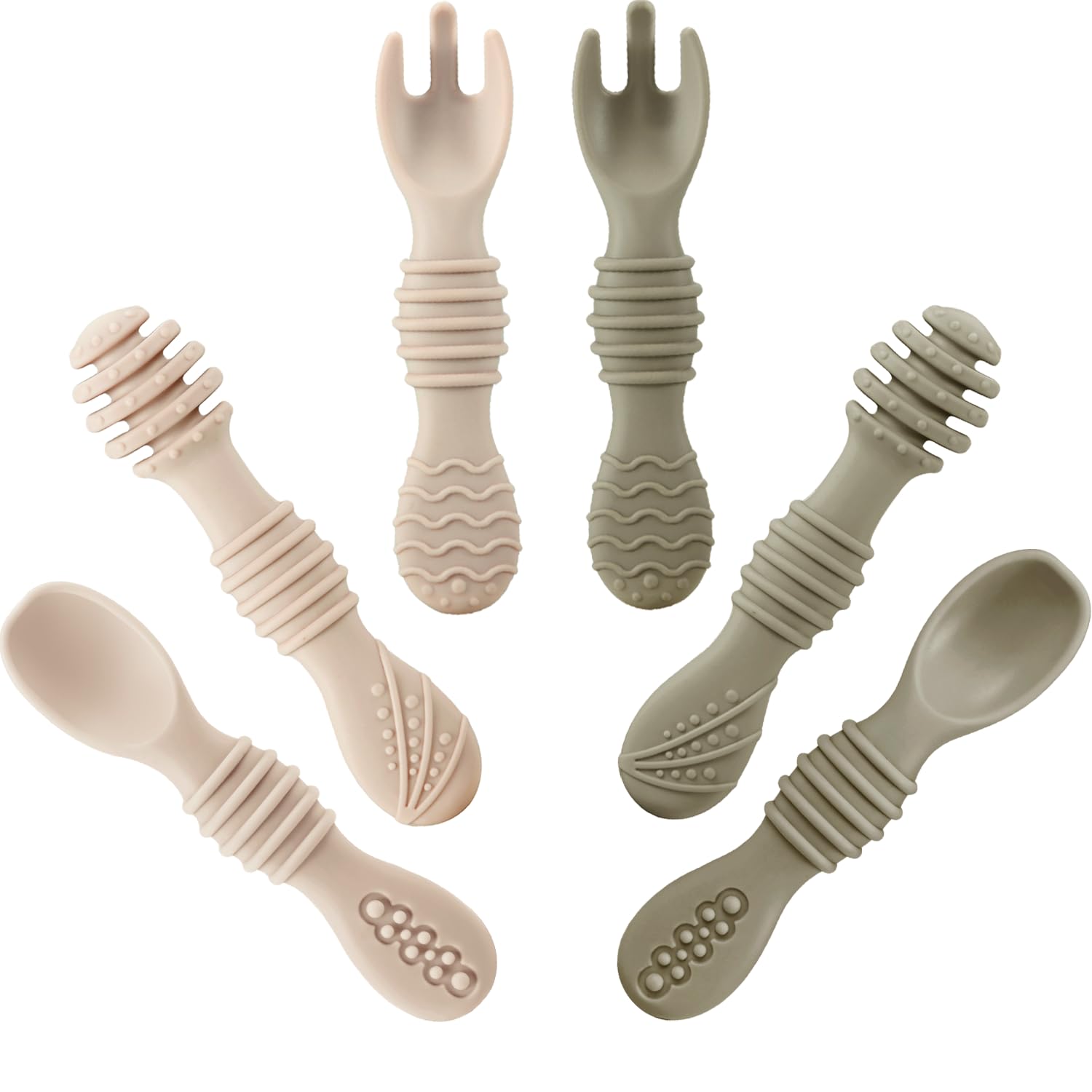 PandaEar 6 Pack Silicone Baby Lernlöffel Kinderlöffel Brei, Baby Löffel & Gabeln Selber Essen ab 4 6 Monaten, Esslernbesteck, Esslöffel Breilöffel blw Löffel