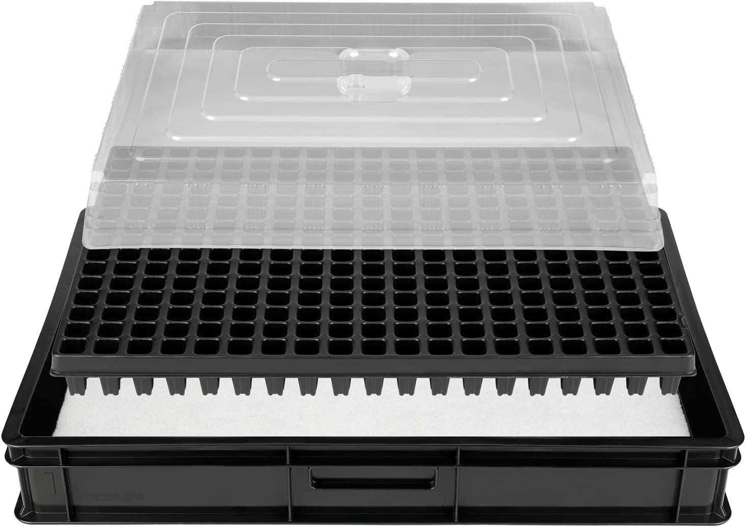 GREEN24 Cultivation System GW-285-H Consisting of Professional Water Tray GW657 Matching Capillary Mat Water Absorption 3 L per m  and Pot Plate with 285 Pots 23 x 23 mm 54 mm High Including Matching Cover