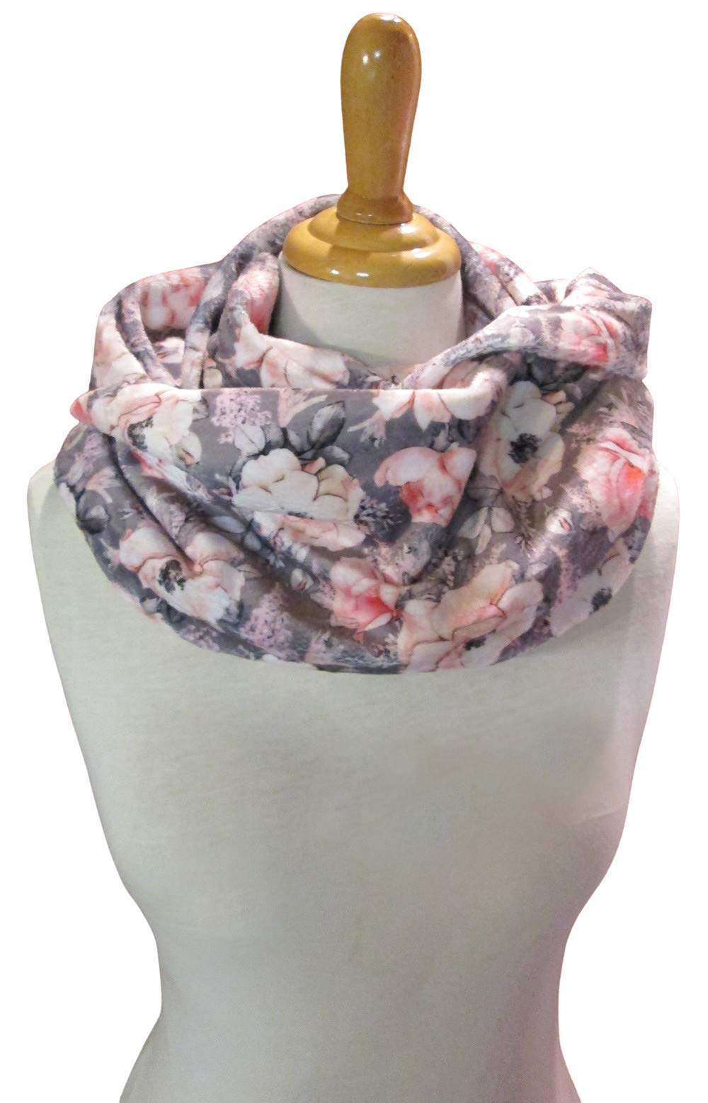 ROSENPRINZESSIN romantischer kuscheliger XL Schal mit Rosen Blüten Loop hellgrau rosa apricot