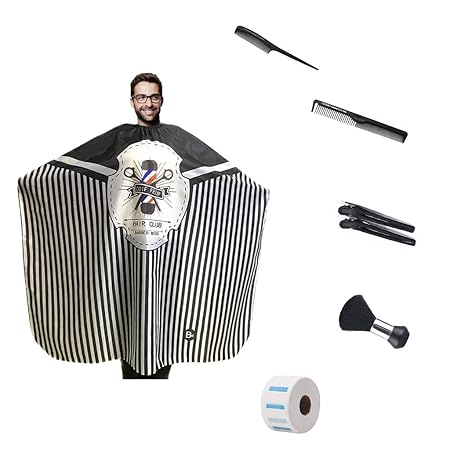 Adorila Hair Cutting Kit with Combs, Cape, Hairclips, Dusting Brush, Neck Stripes Hairdressing Kit for Men Women Salon, 7Pcs