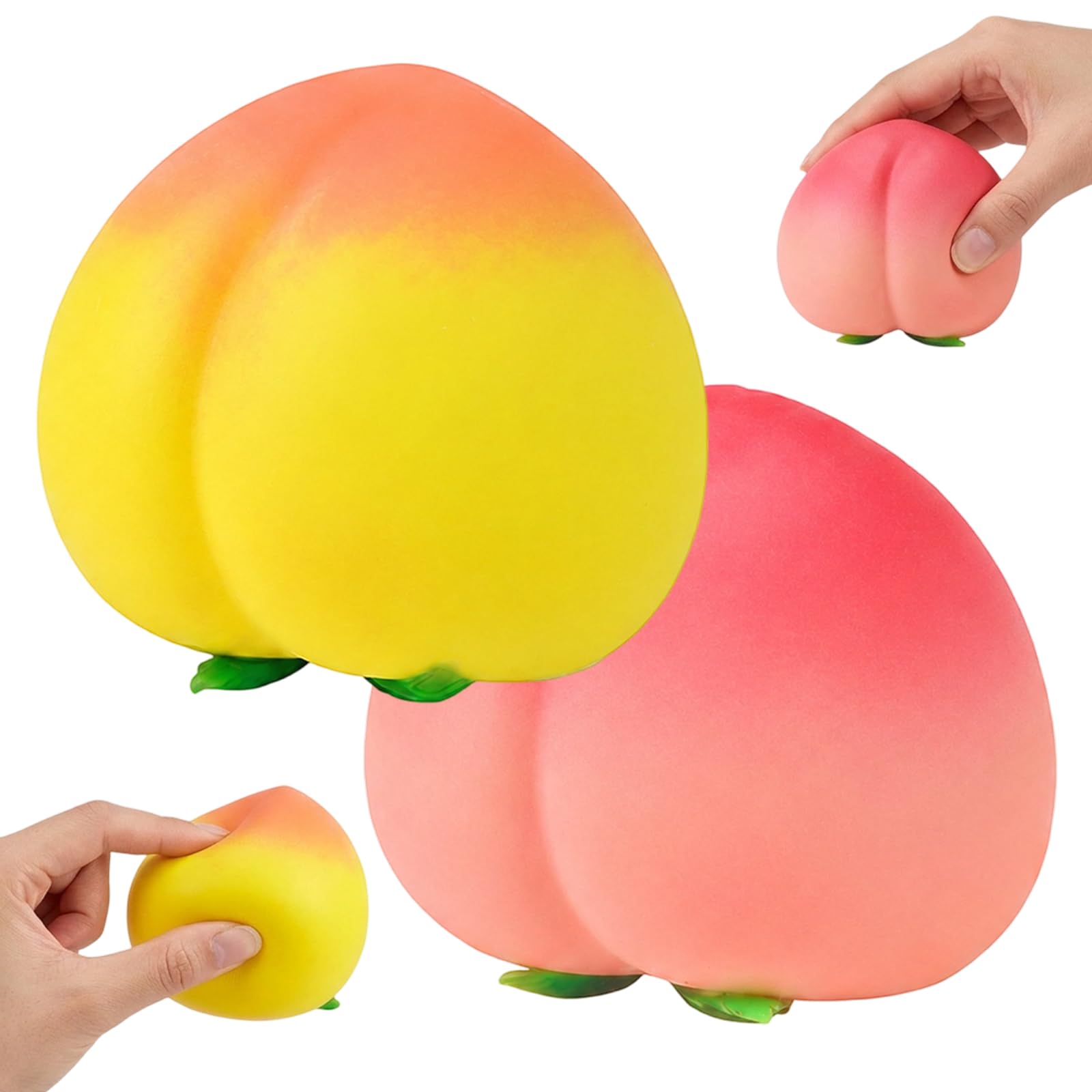2Pcs Peach Squishy, Giant Peach Squishy Fidget Items Set, Soft Sensory Items for Classroom and Office, Pink and Yellow Peach Design