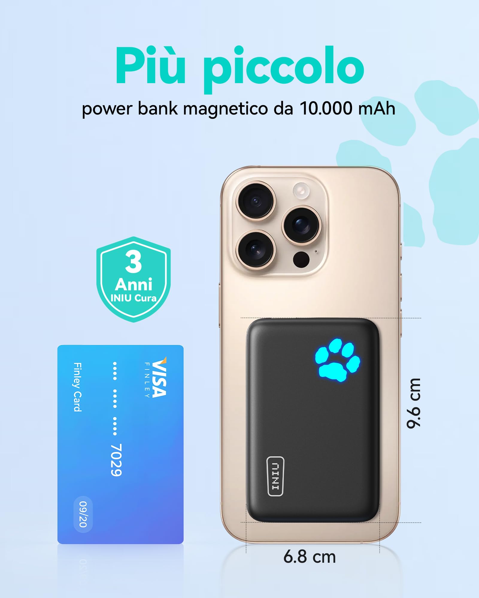 INIU for Magsafe Power Bank, 10000mAh 20W Magnetico Powerbank Battery Pack Ricarica Rapida, USB C in & Out Wireless Caricatore Portatile per iPhone 16 15 14 13 12 Pro Max Mini and Mag Safe Case