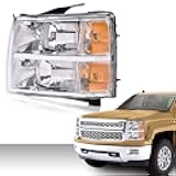 G-PLUS Left Headlights Assembly Compatible with Chevy Silverado 1500 2007-2013/Fit Chevy Silverado 2500 HD 3500 HD 2007-2014 Driver Side Left Headlamp Clear Lens Chrome Housing Amber Reflector
