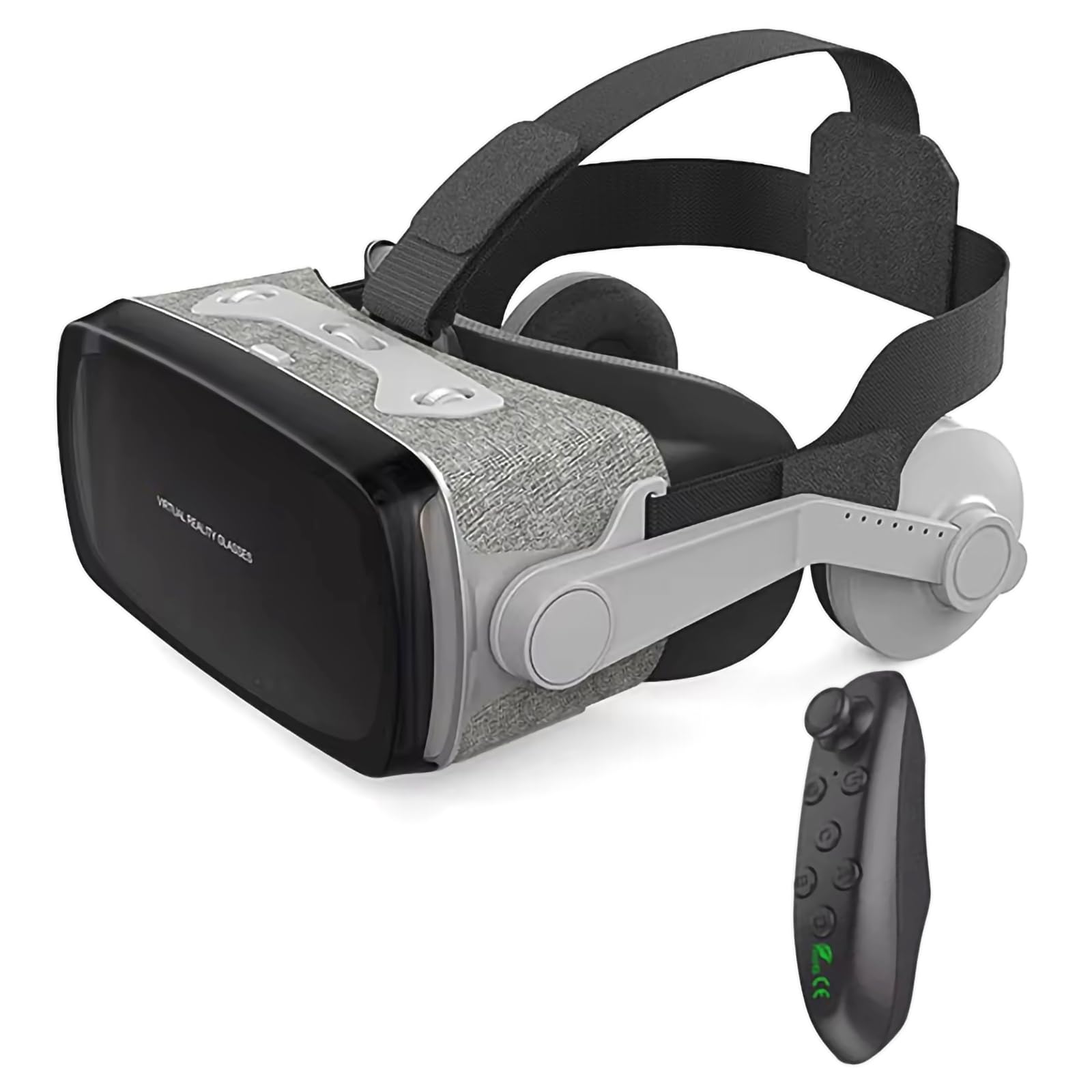 Occhiali 3D VR, visore 3D VR per Realtà virtuale con Joystick, Regolazione della miopia: Inferiore a 600°, Supporto per Telefono: Smartphone da 4,0-6,7 Pollici, per Giochi e Film,Grey