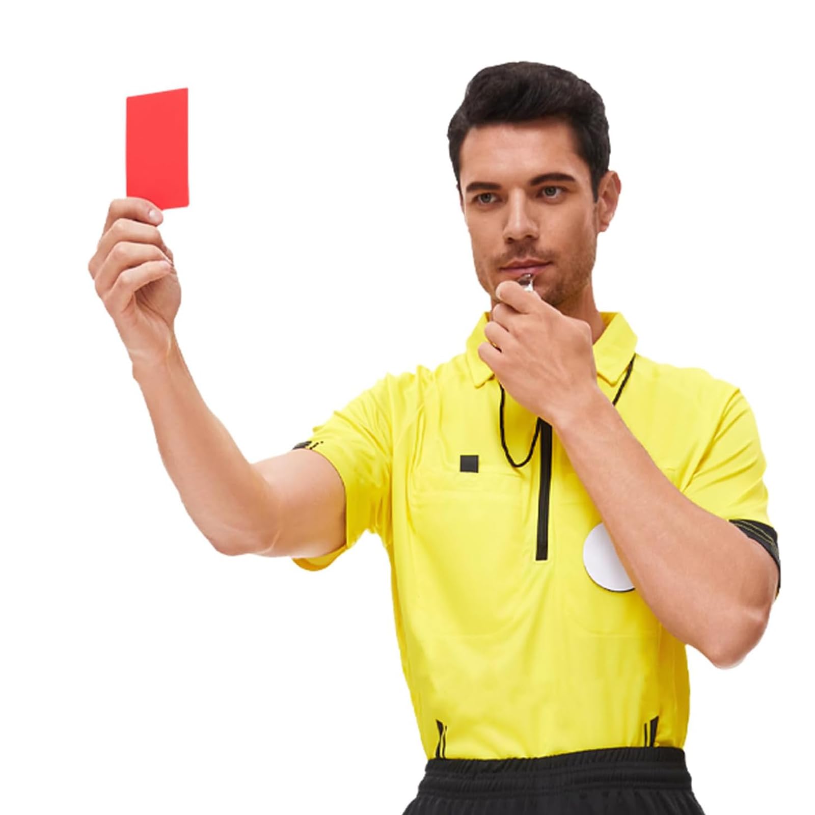 Fußball-Schiedsrichterflagge, kariertes Linienführungsflaggen-Set mit Aufbewahrungstasche, Metallstange, Schaumstoffgriff, wasserdicht, rot-gelbe Karten mit Notizbuch und Bleistift, Edelstahlpfeifen