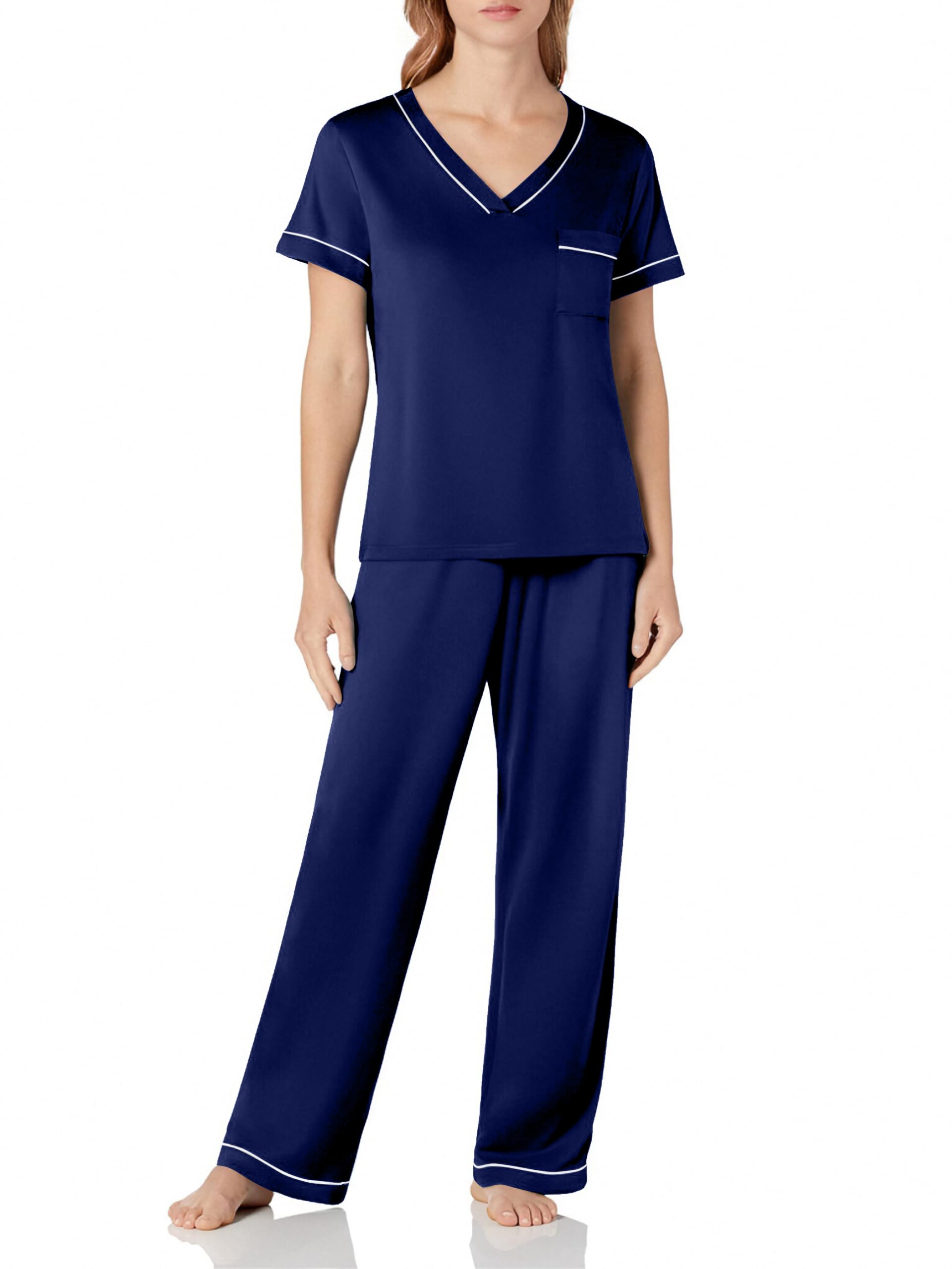 Ekouaer Women's Pajama Sets Short Sleeve V Neck Sleepwear Nightwear Soft Pjs Lounge Sets with Pocket