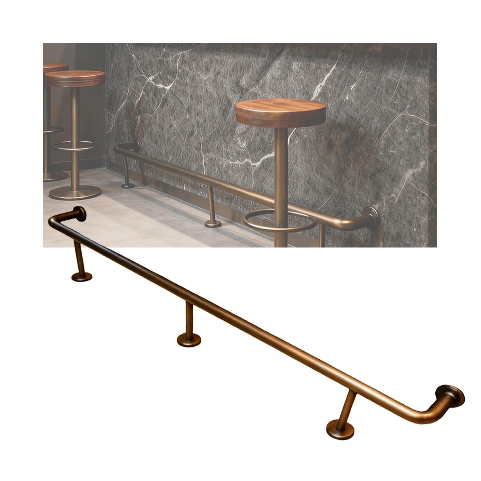 Zestaw stołków barowych ze stali nierdzewnej – uchwyt ścienny z materiałem mocującym, odpowiedni na taras, 180 cm (70,9 cala) – Slish Footstool Solutions