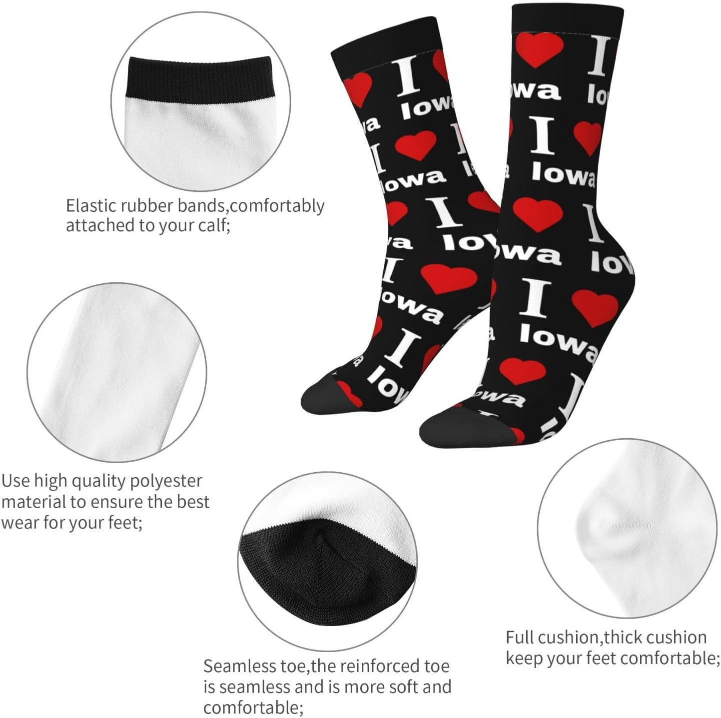 I love Iowa Socks For Men Women Sport Crew Athletic Running Wicking Socks