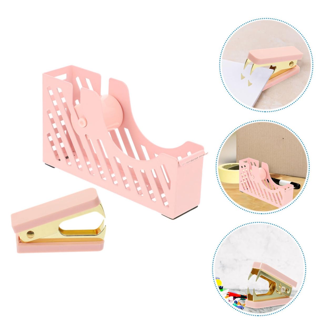 HOMSFOU 3 Set Set Di Articoli Di Cartoleria Del Nastro Per Le Unghie X Strumenti Fissi Distributore Di Nastro Desktop Distributori Di Nastro Per Ufficio Levapunti Gomma Da Cancellare Rosa