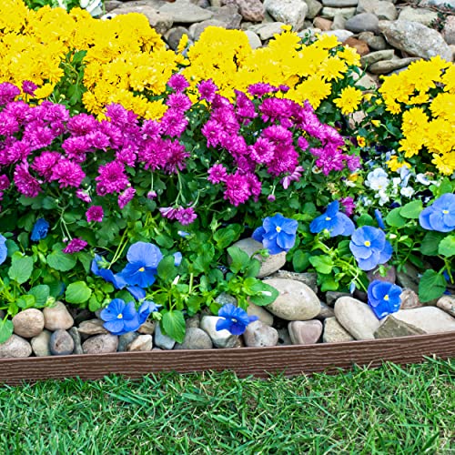 Easyflex Tall Wall No-Dig Ladscape Edging With Anchoring Spikes, 2.5 In. Tall Straight Top Plastic Garden Border With Woodgrain Texture, 40 Foot Kit, Brown (3220Bre-40C) #TOP5