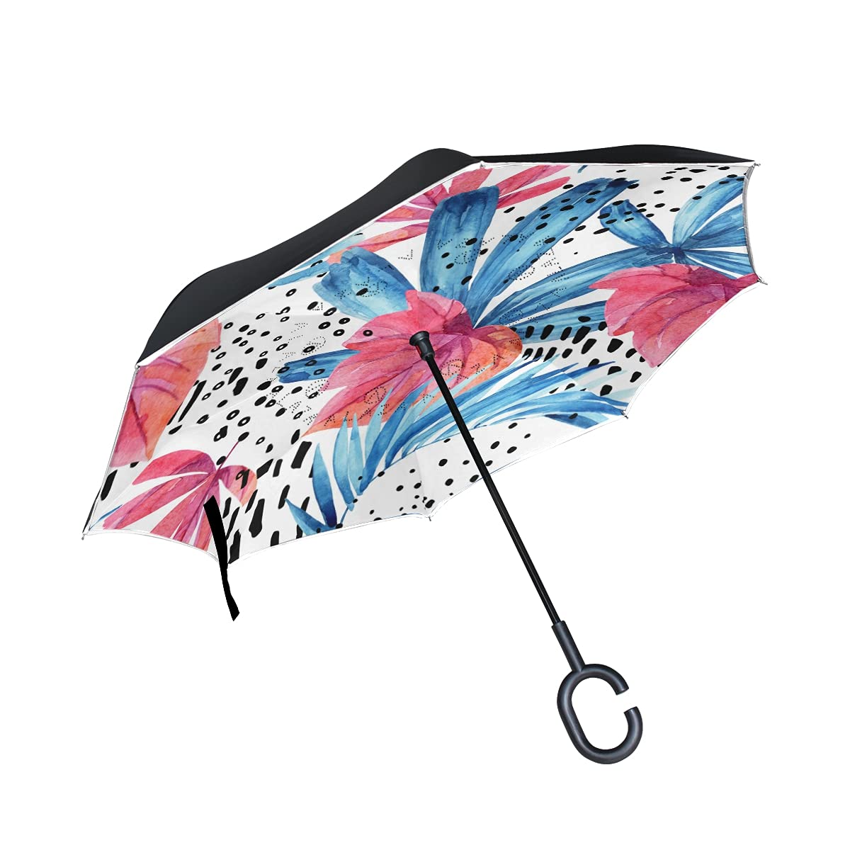 hengpaiHylaea Floral Reverse Inverted Inside Out Umbrella Cars Unigue Windproof UV Proof Double Layer for Women