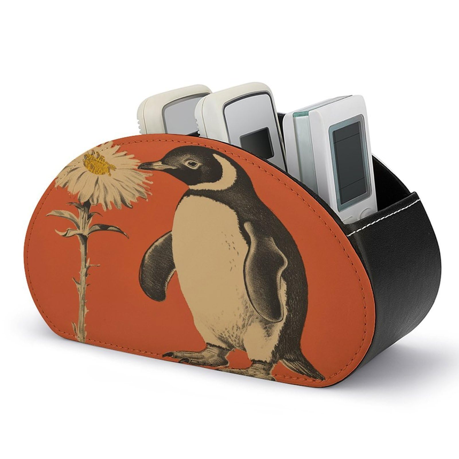 Btcowzrv Style A Flower And Penguin Remote Control Holder With 5 Compartments